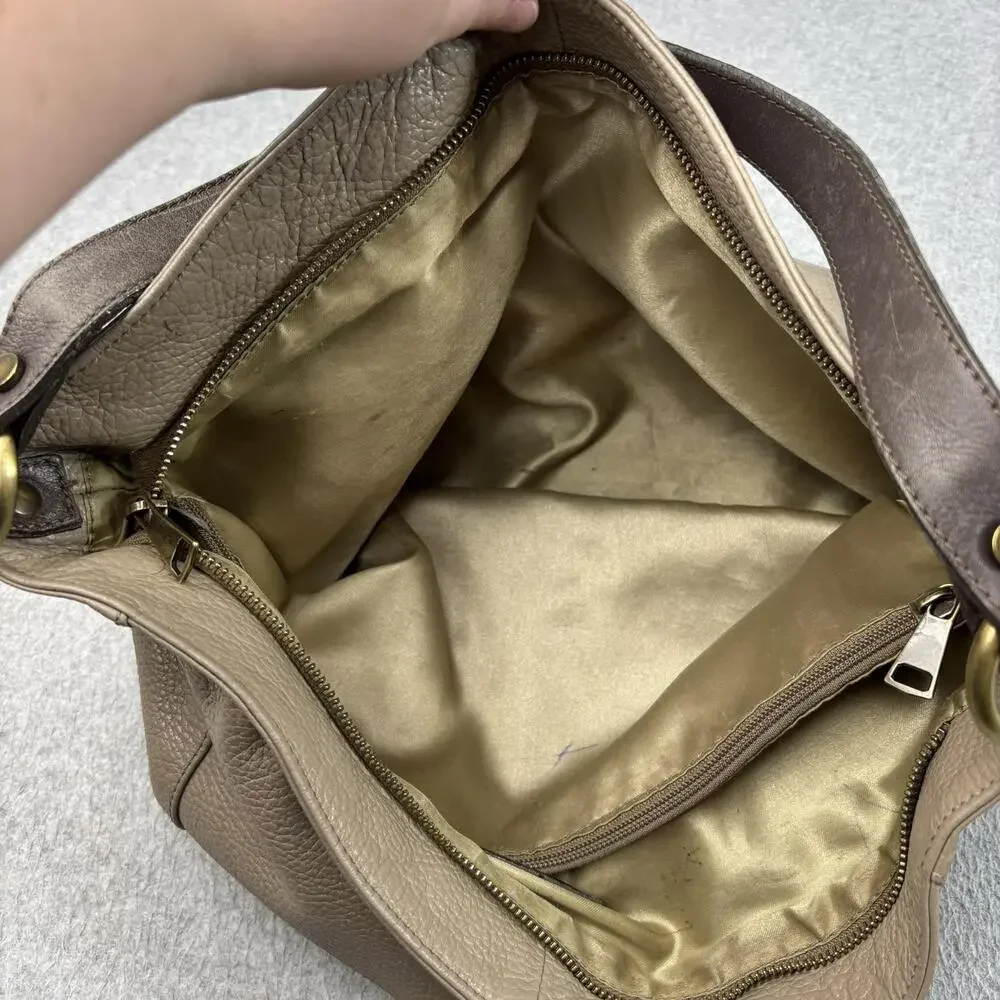 Sundance Leather Purse Women Large Taupe Slouchy Hobo Bag Zip Pockets Italy READ